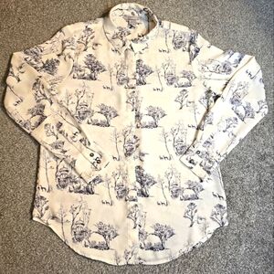 Toile H&M Printed Button Up Blouse Lightweight Countryside Chic Nature